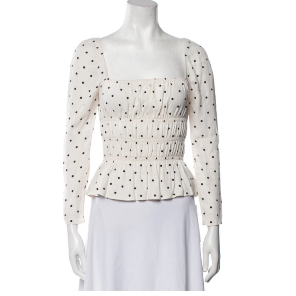 Reformation Sabrina White Polka Dot Blouse